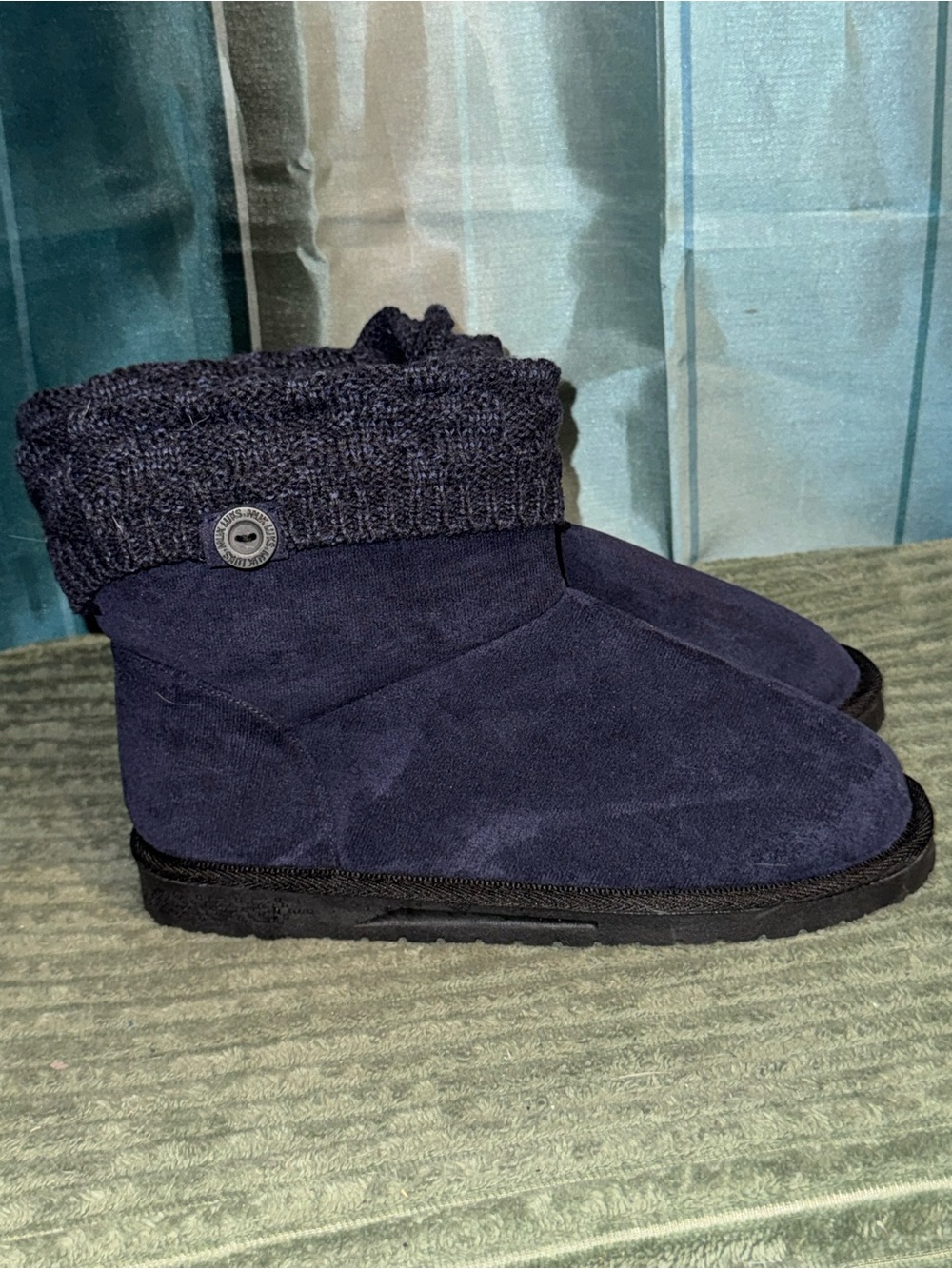 Muk Luks Navy Suede Knit Cuff Ankle Boots